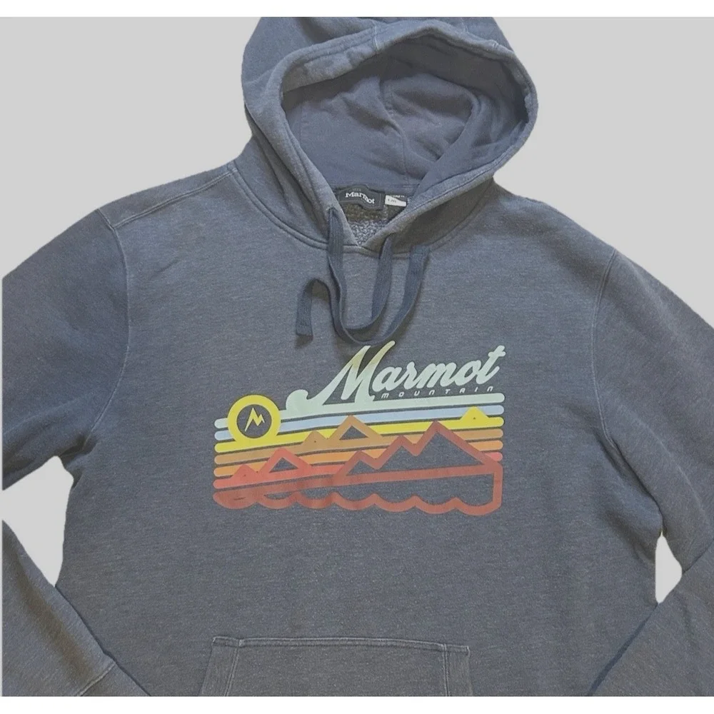Marmot - Men's - Medium- Blue Mountain Graphic- Hoodie - Blue Gray